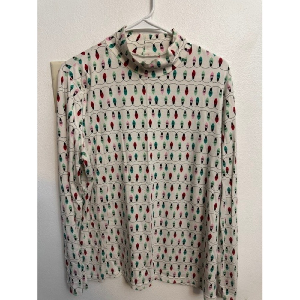Time and Tru Womens Christmas Light Bulb Mock Neck Turtleneck Top White XL 16-18